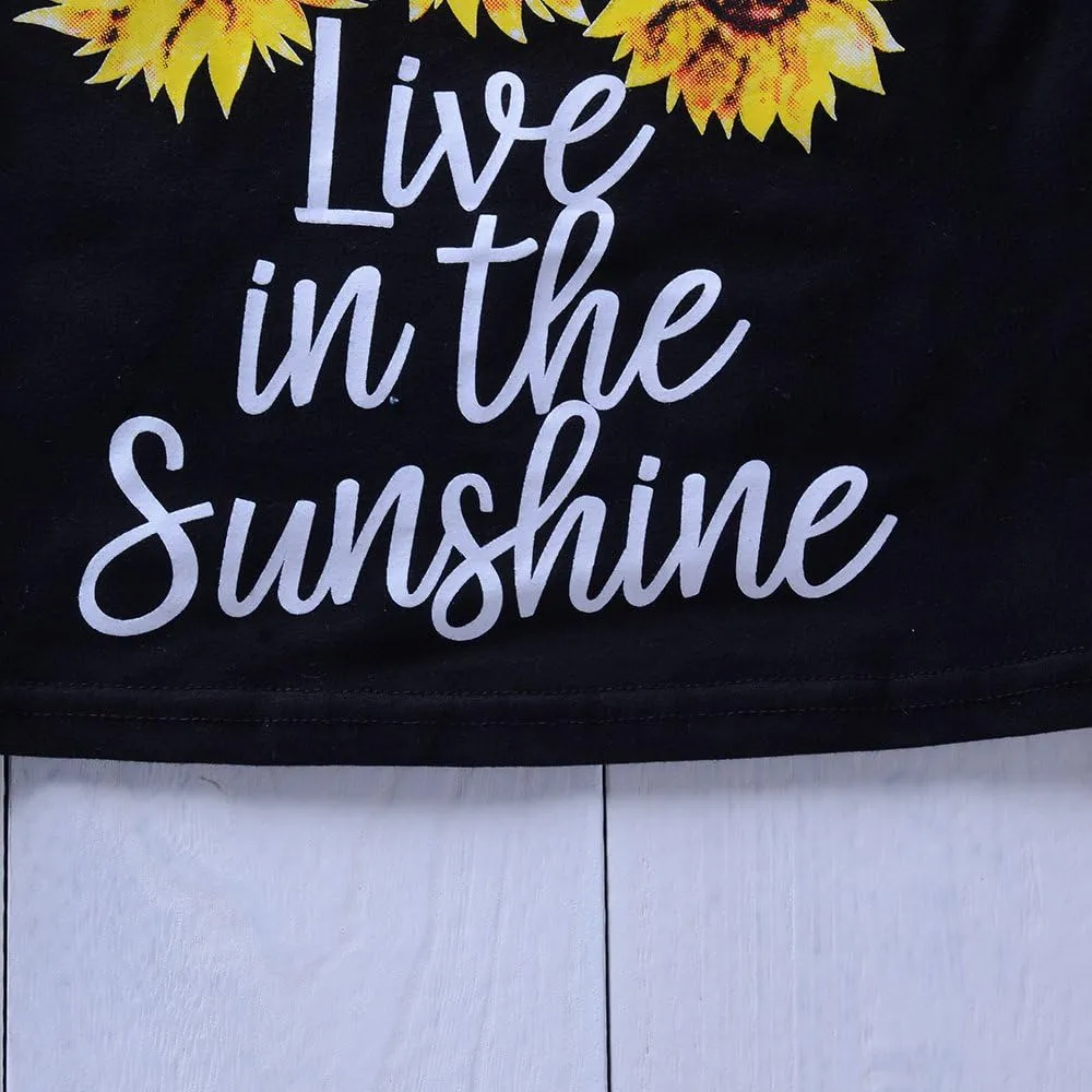 2pcs/Set Toddler Kids Baby Girl Sleeveless Floral T-Shirt Top Sunflower Denim Jeans Shorts Outfits 1-8T