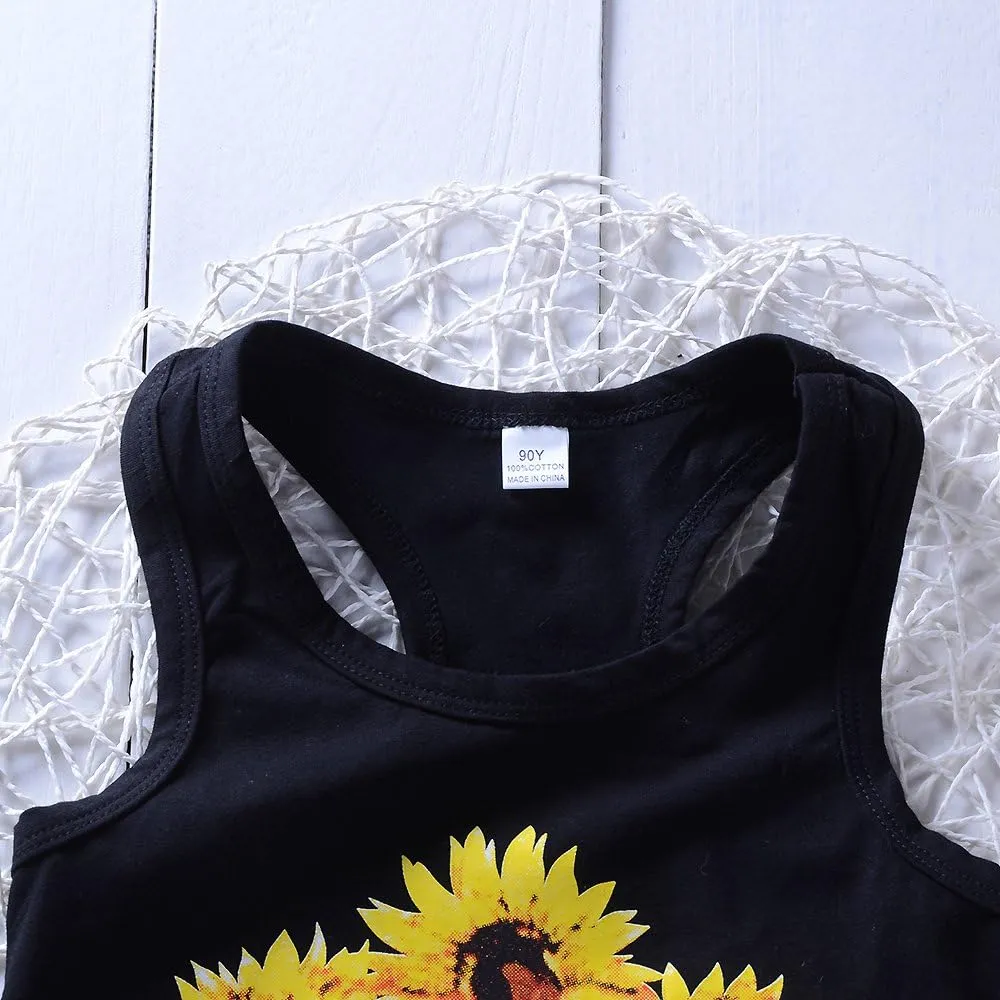 2pcs/Set Toddler Kids Baby Girl Sleeveless Floral T-Shirt Top Sunflower Denim Jeans Shorts Outfits 1-8T