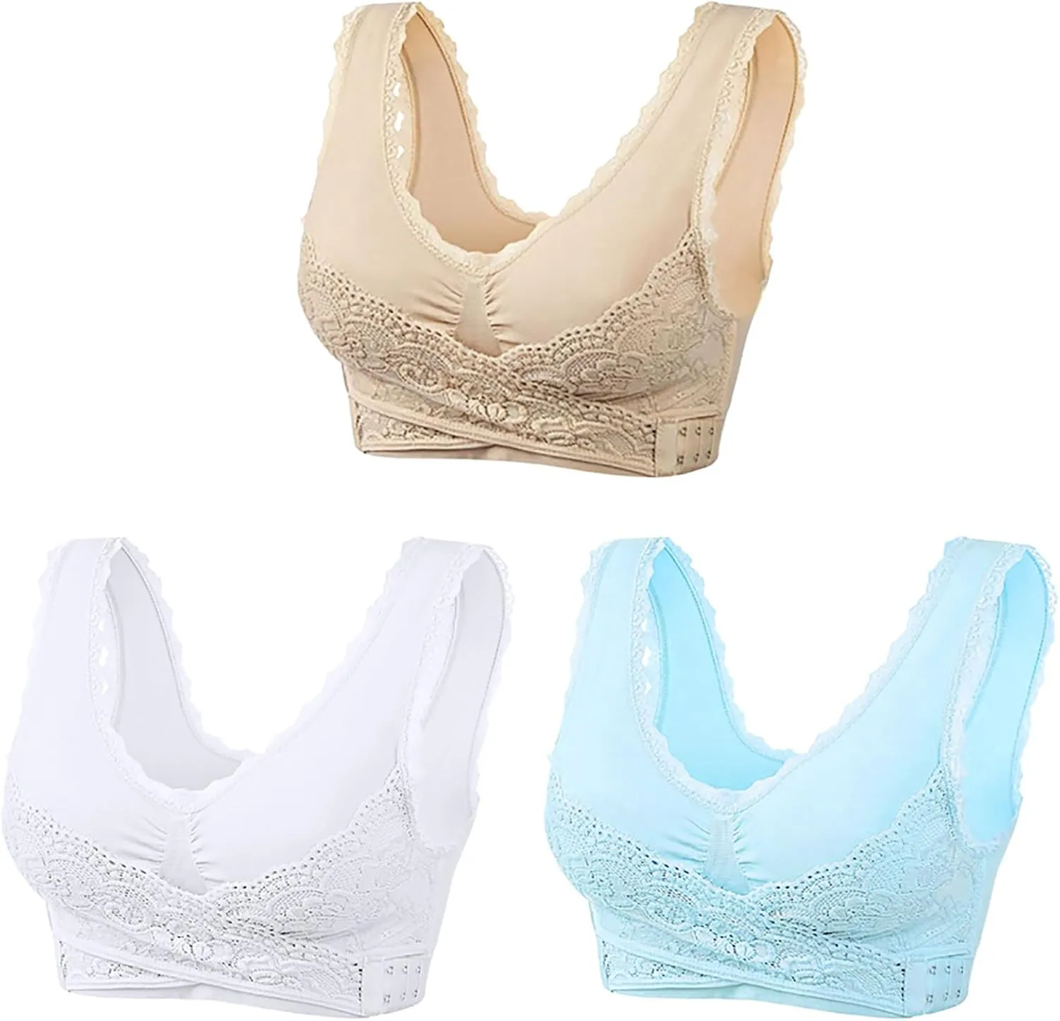 3 Pack Kendally Bra, Kendally Comfy Corset Bra Front Cross Side Buckle Lace Bras Wireless Push Up Slim and Shape Bra