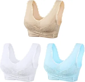 3 Pack Kendally Bra, Kendally Comfy Corset Bra Front Cross Side Buckle Lace Bras Wireless Push Up Slim and Shape Bra