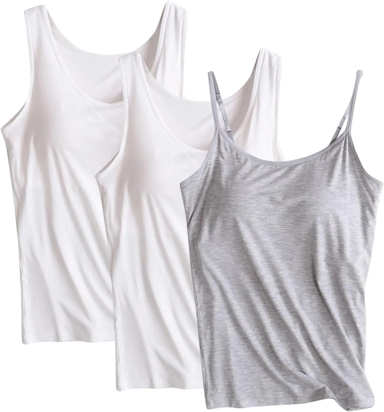 3 Pack Women Modal Camisole Tank Tops with Built in Bra Summer Soft Comfy Sleeveless Scoop Neck Workout Undershirts