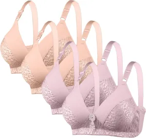 4 Pack Bras for Women's no Underwire Supportive Tshirt Bra Soft Comfy Lace Everyday Bralettes Wireless Underwear Tops