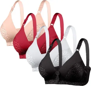 4 Pack Bras for Women's no Underwire Supportive Tshirt Bra Soft Comfy Lace Everyday Bralettes Wireless Underwear Tops