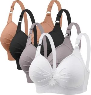 4 Piece Tshirt Bras for Women Sexy Push Up No Underwire Bra Soft Comfy Lace Everyday Bralettes Wireless Underwear Top