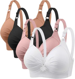 4 Piece Tshirt Bras for Women Sexy Push Up No Underwire Bra Soft Comfy Lace Everyday Bralettes Wireless Underwear Top