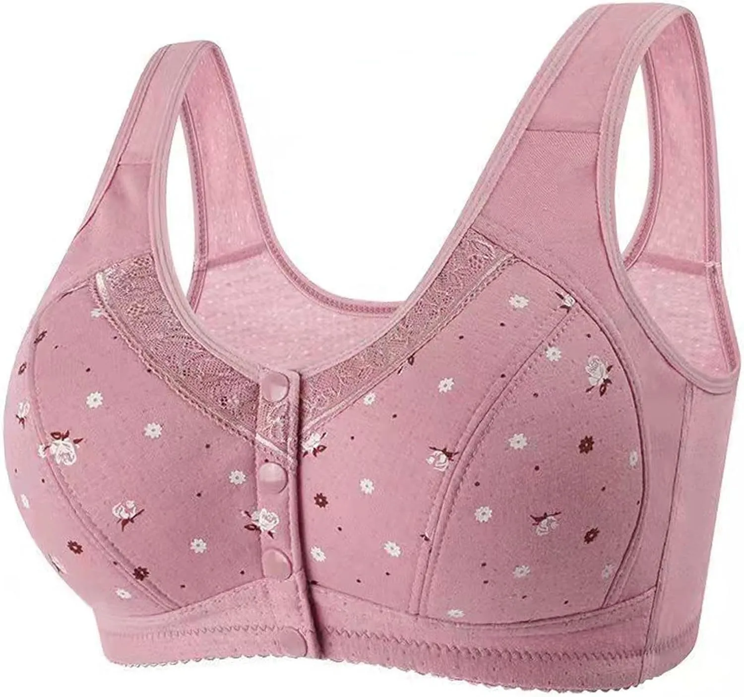 5Pcs Daisy Bras for Older Women Front Closure No Underwire Bralettes Wireless Push Up Bra Plus Size Comfort Underwear