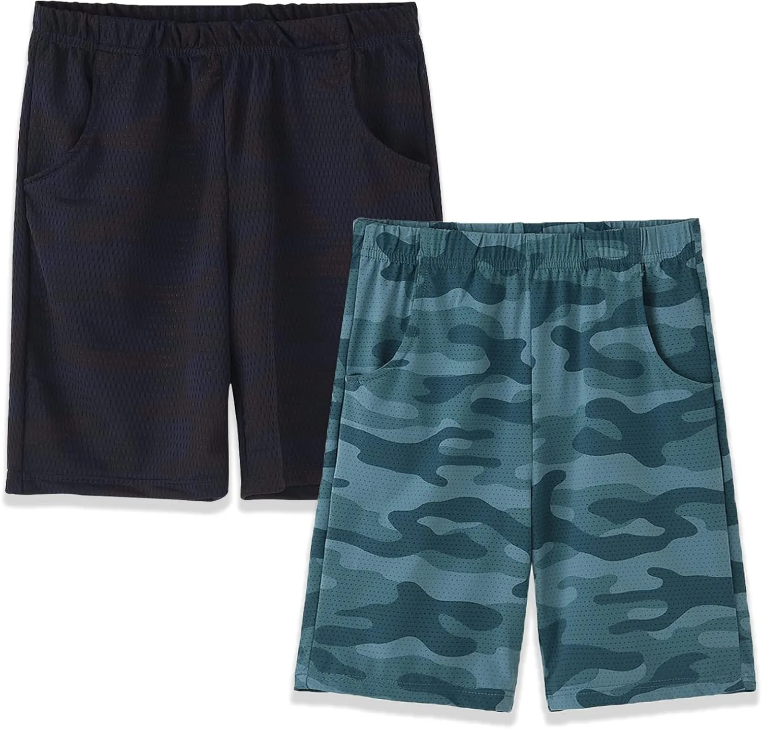 ACESTAR Boys Camouflage Athletic Shorts - Quick Dry Active Youth Printed Camo Core Mesh Sport Shorts with Pockets