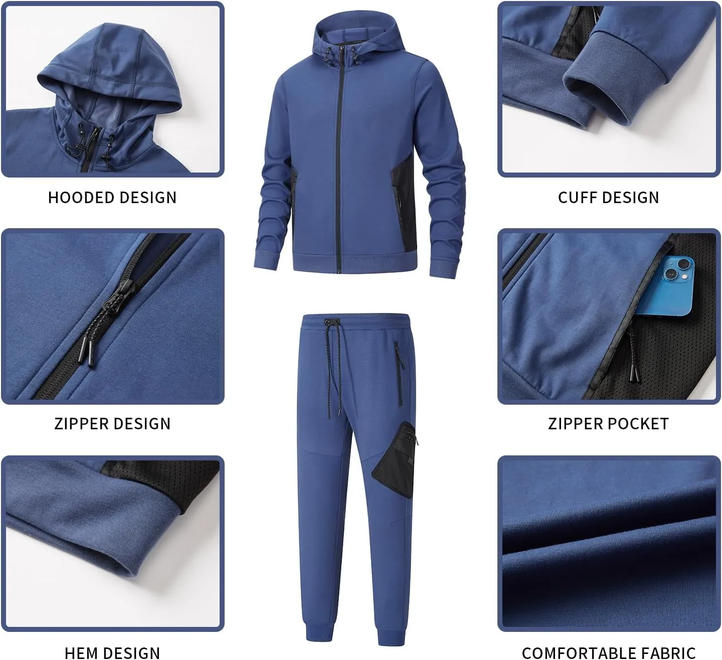 ANOTWENER Mens Tracksuit 2 Piece Hoodie Long Sleeve Full Zip Activewear Jogging Casual Sweatsuit Running Sets for Men