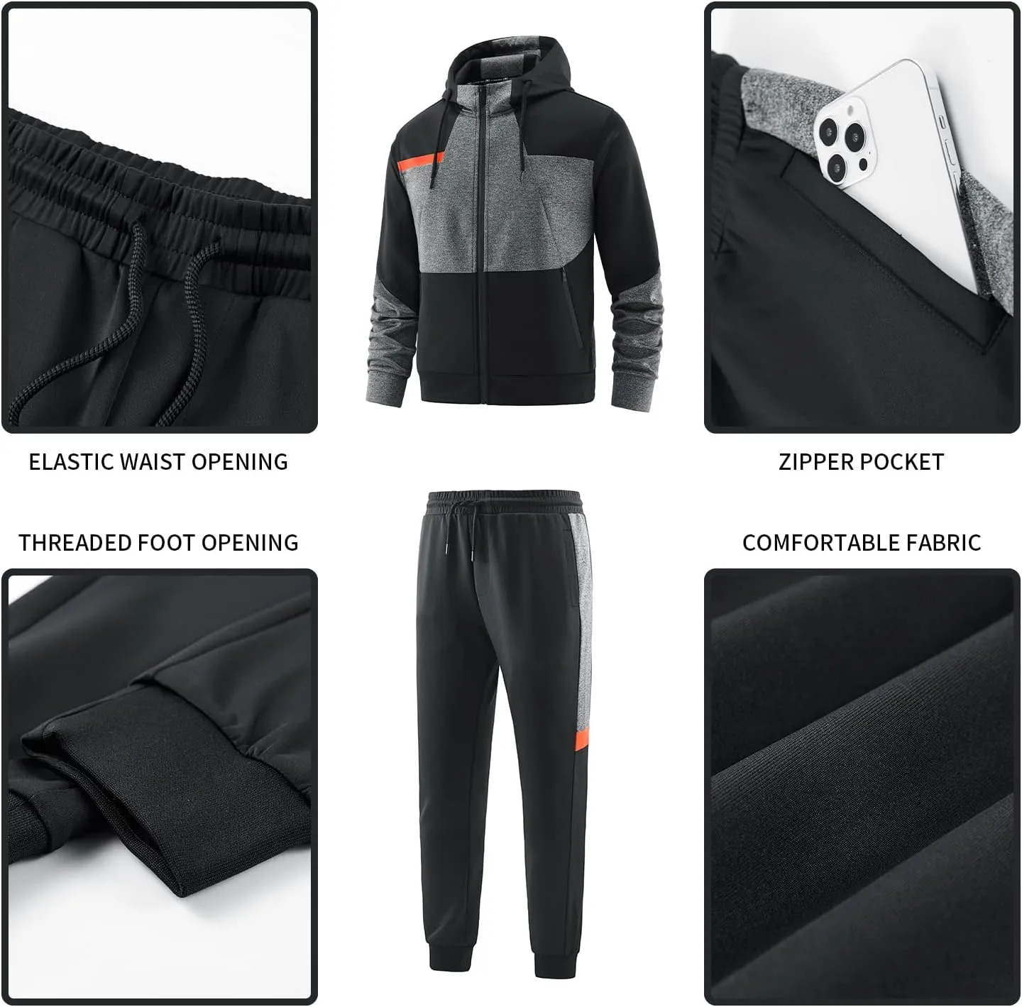 ANOTWENER Mens Tracksuit 2 Piece Hoodie Long Sleeve Full Zip Activewear Jogging Casual Sweatsuit Running Sets for Men