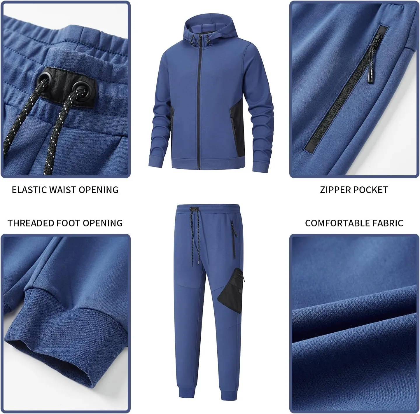 ANOTWENER Mens Tracksuit 2 Piece Hoodie Long Sleeve Full Zip Activewear Jogging Casual Sweatsuit Running Sets for Men