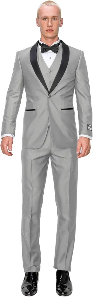 Antonio Uomo Men’s Suit Set – Slim Fit Tuxedo Blazer Solid Jacket Vest Pants Formal Business Wedding Party Prom Dress Suits