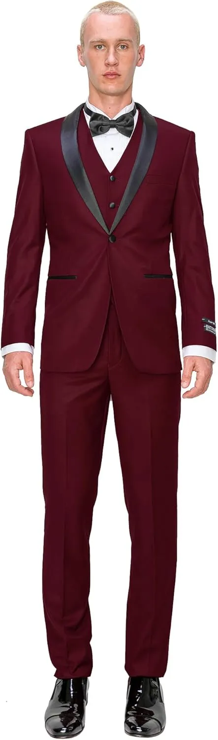 Antonio Uomo Men’s Suit Set – Slim Fit Tuxedo Blazer Solid Jacket Vest Pants Formal Business Wedding Party Prom Dress Suits