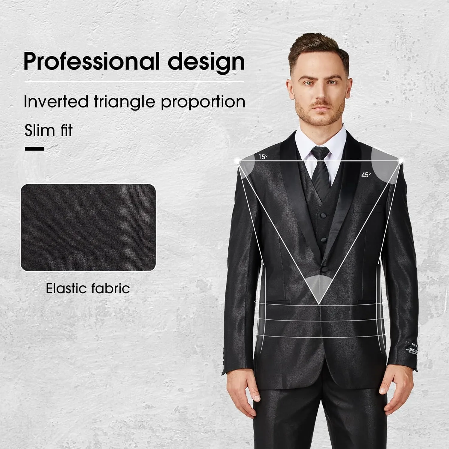 Antonio Uomo Men’s Suit Set – Slim Fit Tuxedo Blazer Solid Jacket Vest Pants Formal Business Wedding Party Prom Dress Suits