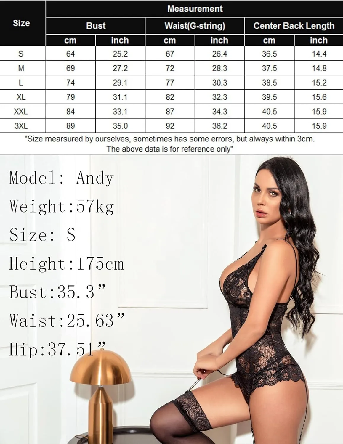 Avidlove Sexy Garter Lingerie for Women Mesh Chemise Lace Babydoll with Garter Mini Teddy Bodysuit (No Stocking)
