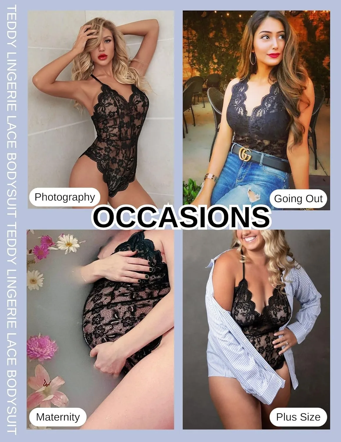 Avidlove Women One Piece Lingerie Deep V Teddy Sexy Lace Bodysuit Snap Crotch Babydoll