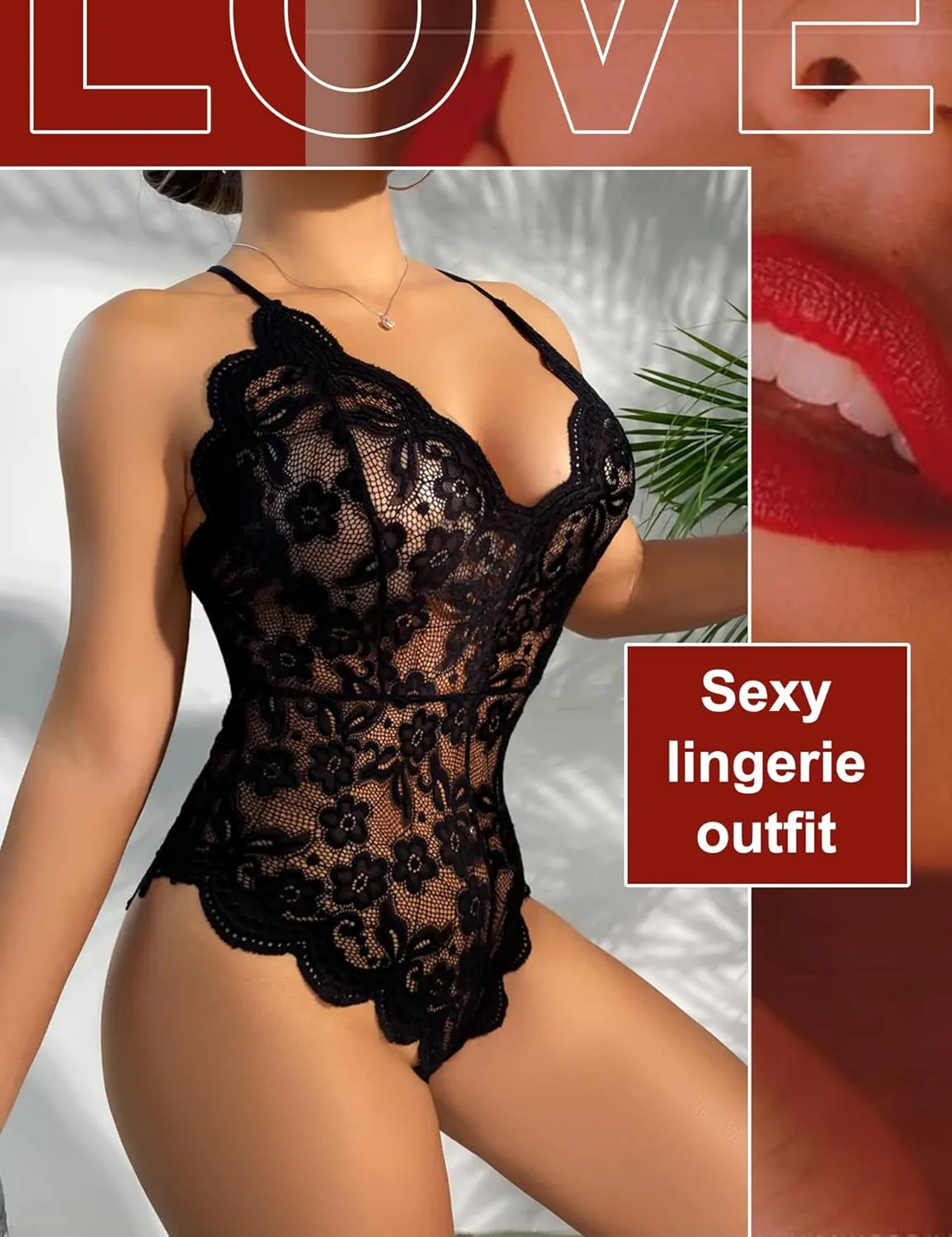 Avidlove Women One Piece Lingerie Deep V Teddy Sexy Lace Bodysuit Snap Crotch Babydoll
