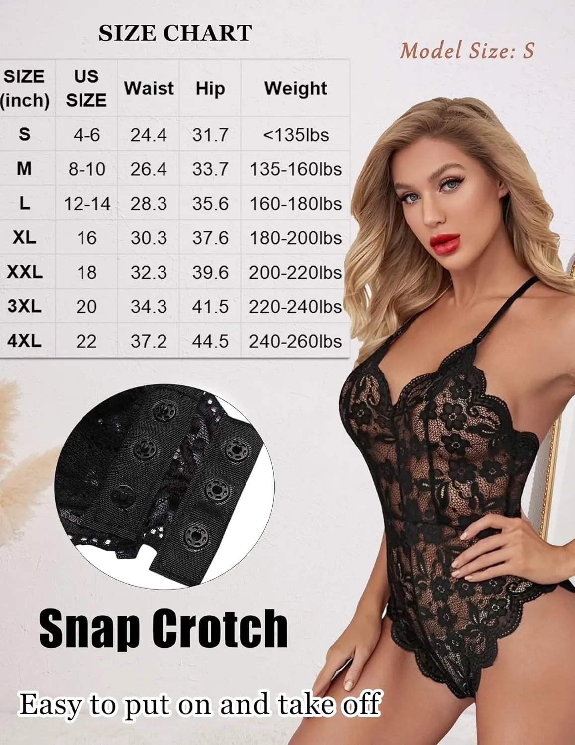 Avidlove Women One Piece Lingerie Deep V Teddy Sexy Lace Bodysuit Snap Crotch Babydoll