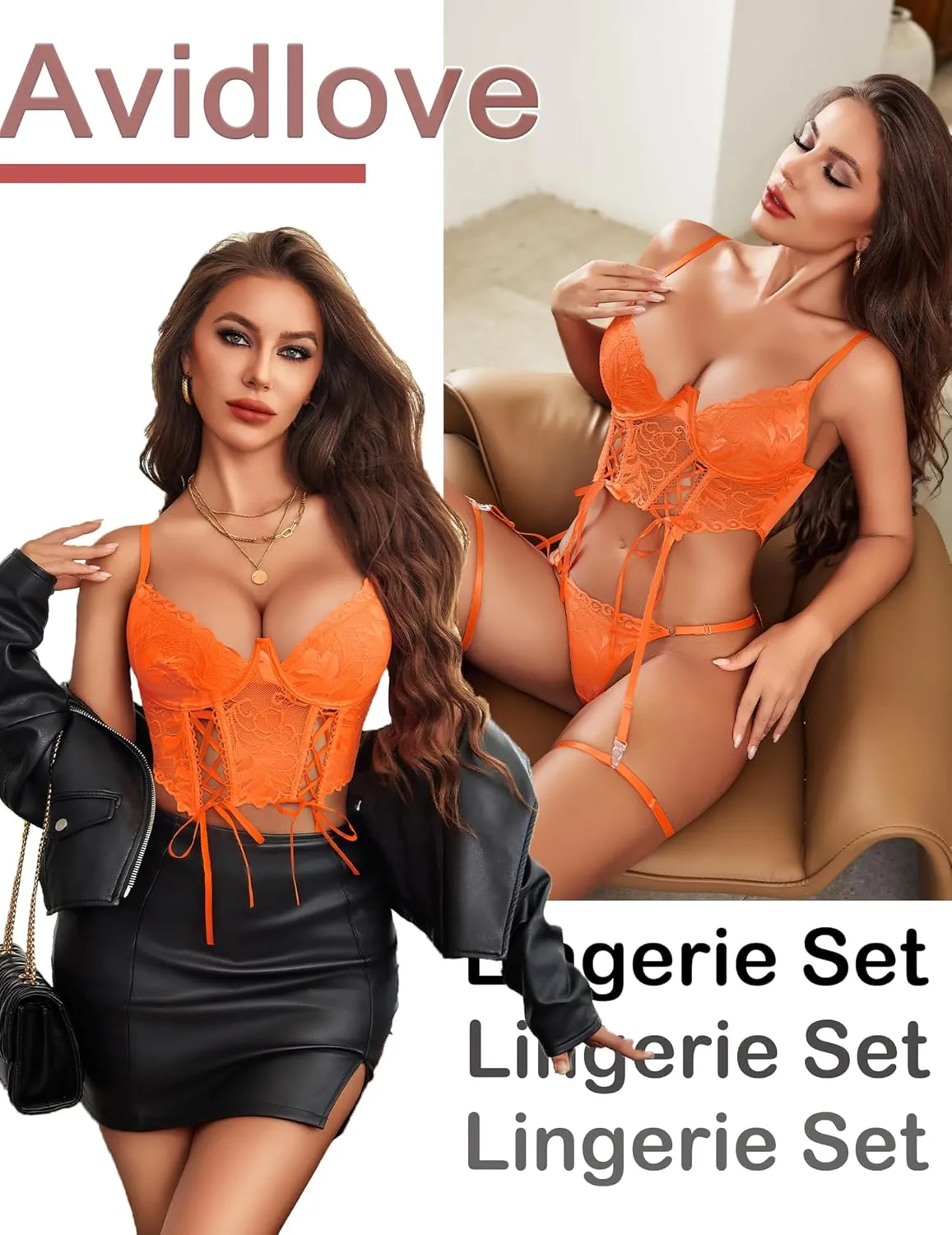 Avidlove Women's Lingerie 4 Piece Garter Lingerie Floral Lace Bra and Panty Sets with Underwire S-XXL