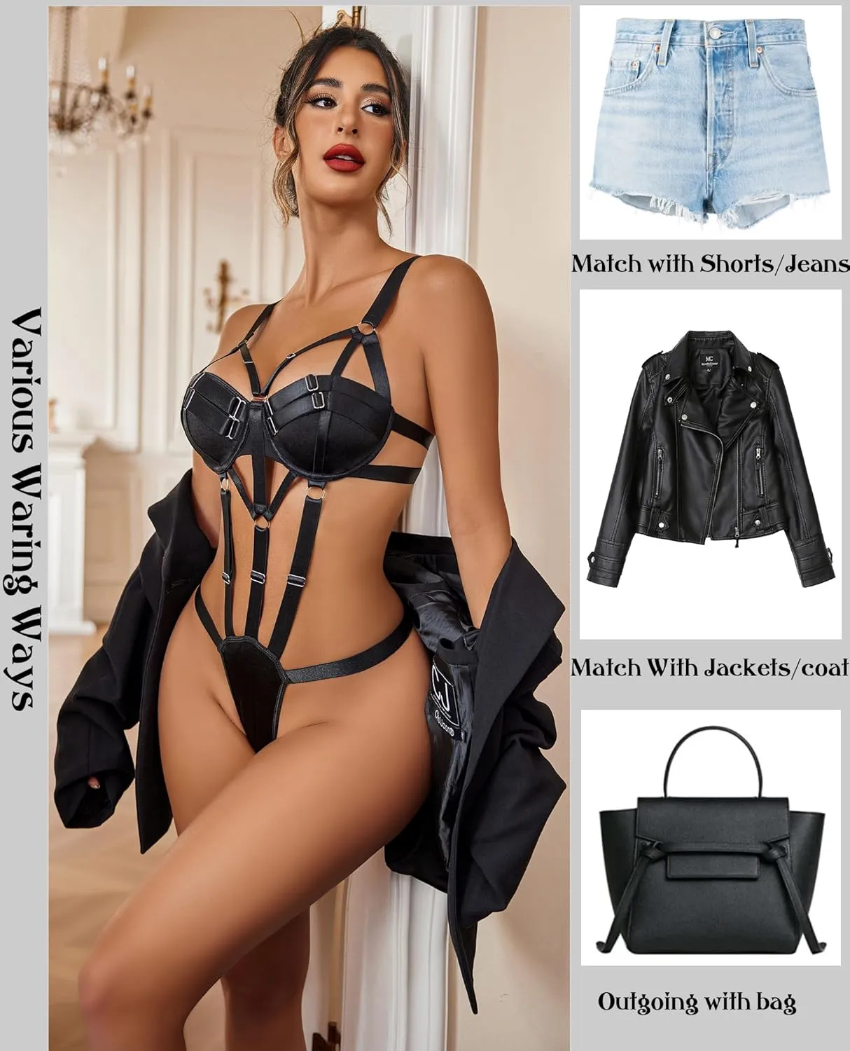 Avidlove Womens Lingerie with Push Up Bra Support Bondaged Underwired Teddy Lingerie One Piece Babydoll
