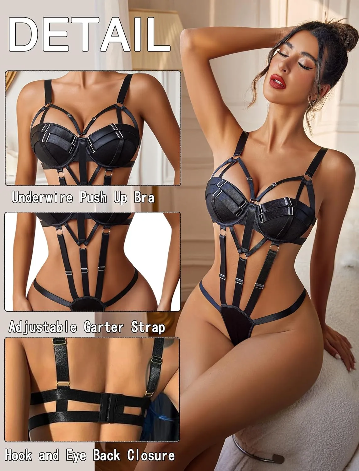 Avidlove Womens Lingerie with Push Up Bra Support Bondaged Underwired Teddy Lingerie One Piece Babydoll