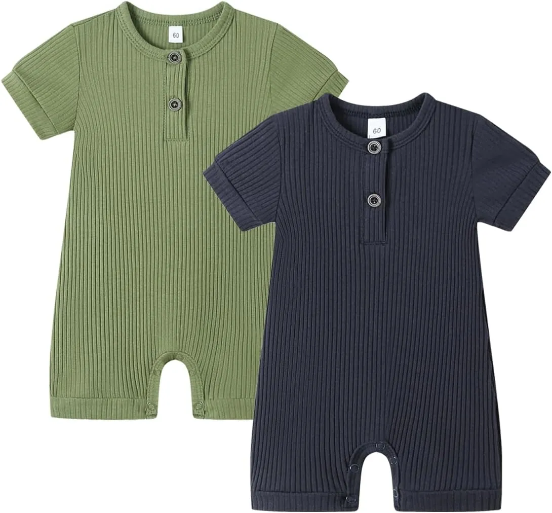 Bafeicao Baby Boy Girl 2/3 Pack Solid Romper Ribbed Short/Long Sleeve Bodysuit Jumpsuit Infant Knitted Outfits Clothes