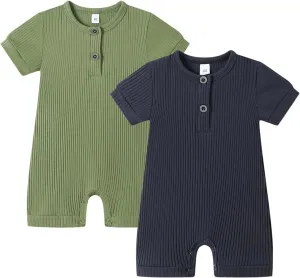 Bafeicao Baby Boy Girl 2/3 Pack Solid Romper Ribbed Short/Long Sleeve Bodysuit Jumpsuit Infant Knitted Outfits Clothes