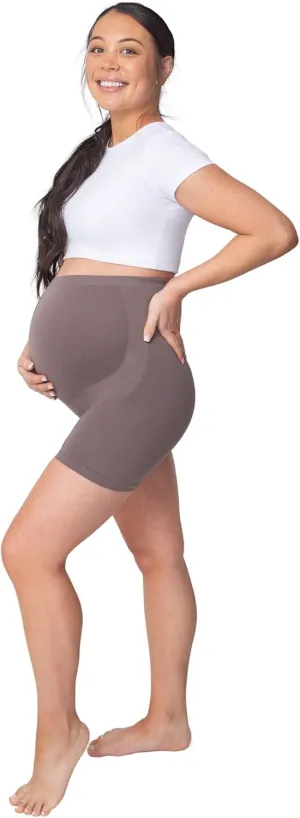 BELLY BANDIT BASICS Maternity Support Shorts – Over-Belly Pregnancy Shapewear for Gentle Compression & Back Support – Seamless, Breathable, and Comfortable Pregnancy Shorts, Taupe - Medium