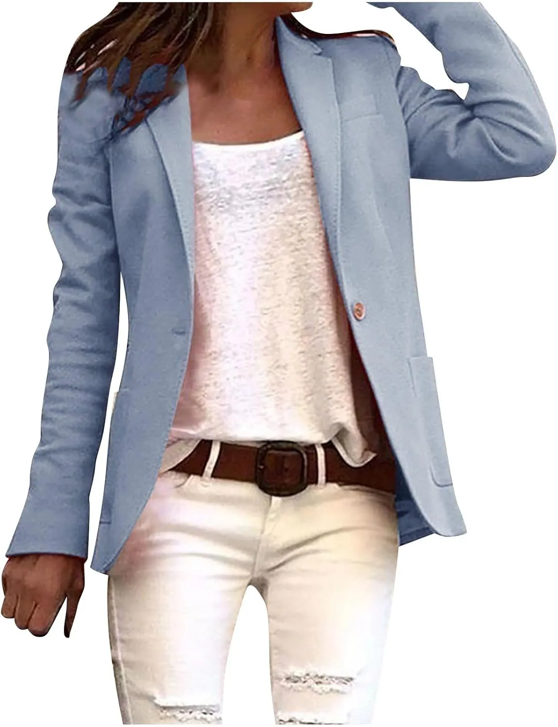 Blazers for Women Business Casual Long Sleeve One Button Open Front Suit Jackets Fashion Dressy Work Office Outfits