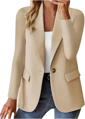 Blazers for Women Casual Open Front Button Jackets Solid Lapel Suite Jacket 2025 Trendy Outerwear with Pockets