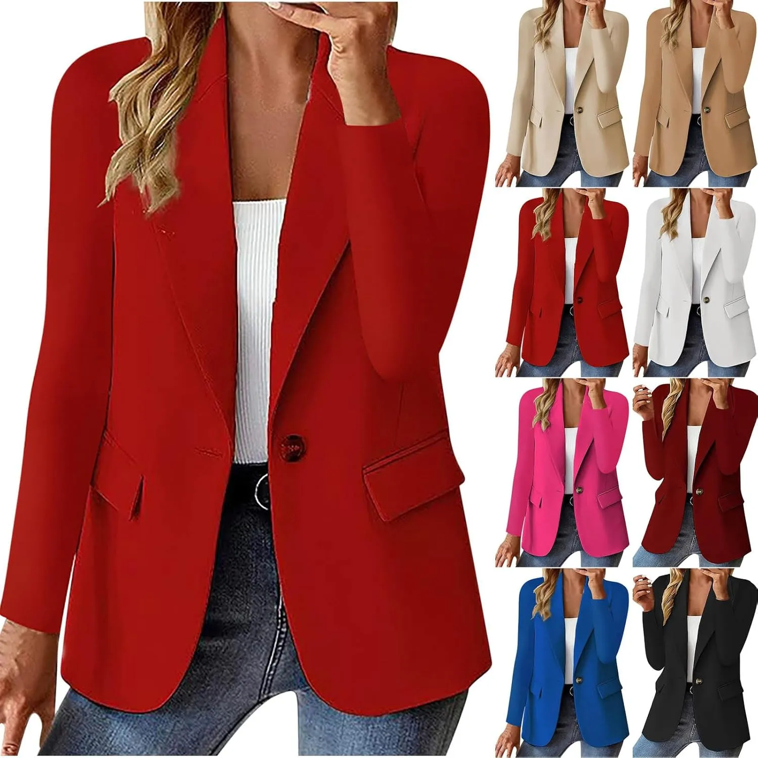 Blazers for Women Casual Open Front Button Jackets Solid Lapel Suite Jacket 2025 Trendy Outerwear with Pockets
