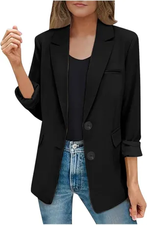 Blazers for Women Dressy Casual Open Front Long Sleeve Work Office Suit Jackets Elegant Button Lapel Business Blazer