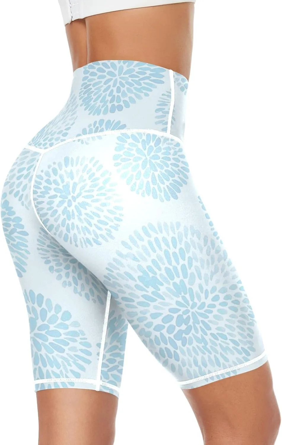 Blue Floral Active Yoga Leggings for Women Activewear Compression Capri Leggings for Women X-Small