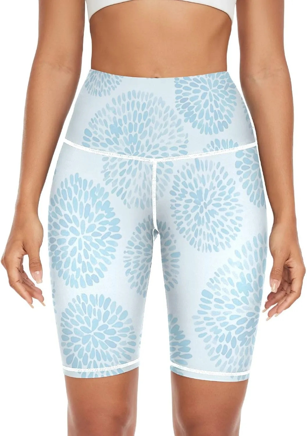 Blue Floral Active Yoga Leggings for Women Activewear Compression Capri Leggings for Women X-Small