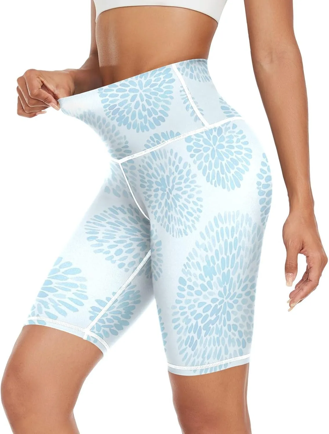 Blue Floral Active Yoga Leggings for Women Activewear Compression Capri Leggings for Women X-Small