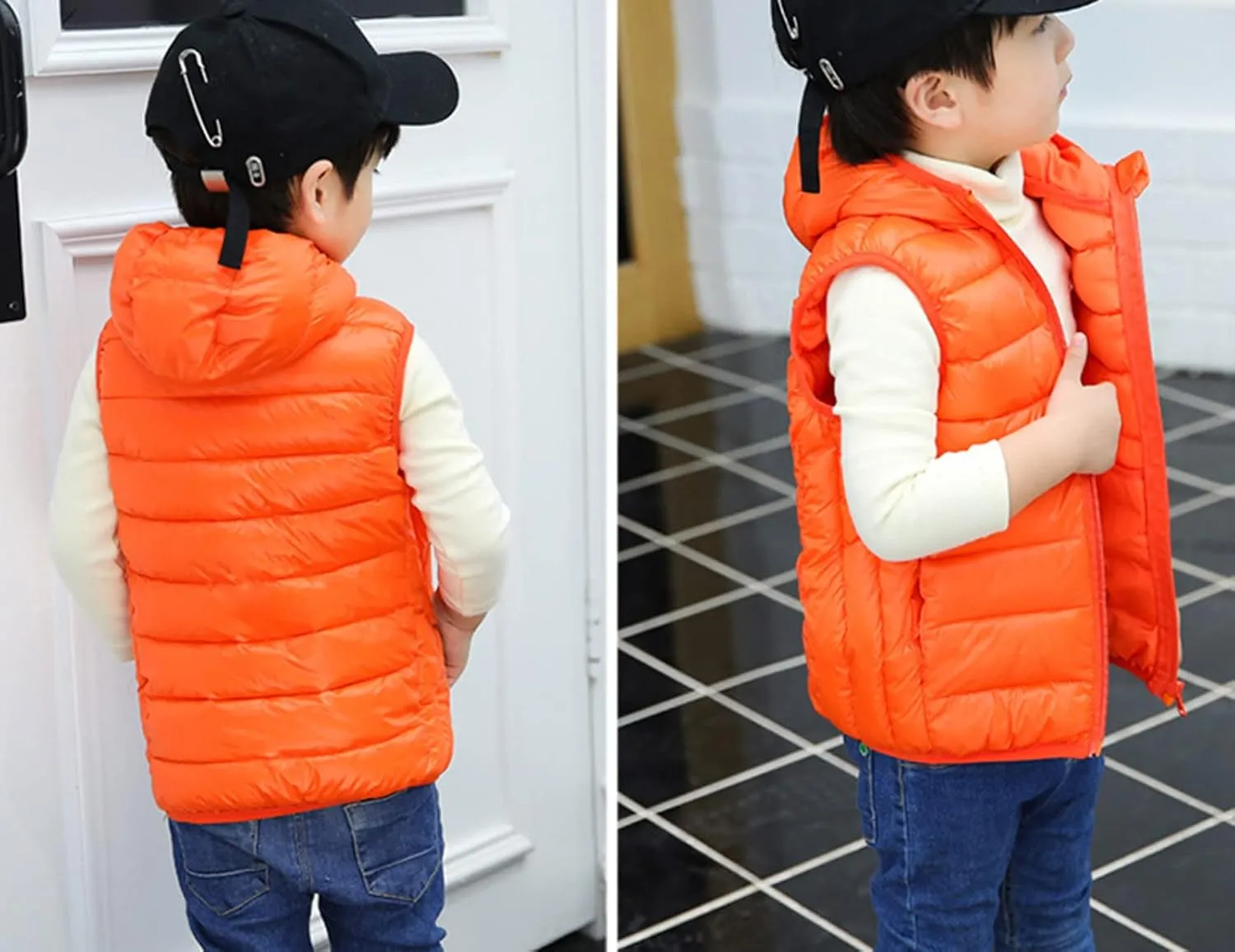 Boys Girls Puffer Down Vest Toddler Kids Hooded Zip Sleeveless Jacket Winter Coat Baby Boy Girl Winter Coat