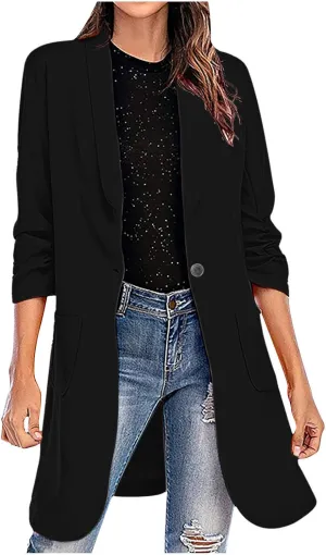 Business Casual Blazers Jackets for Women Work Office Open Front Overcoats Long Sleeve Single-Button Coats