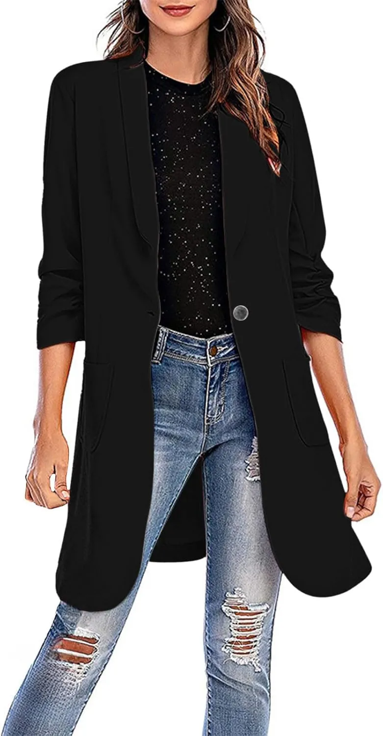 Business Casual Blazers Jackets for Women Work Office Open Front Overcoats Long Sleeve Single-Button Coats