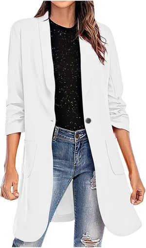 Business Casual Blazers Jackets for Women Work Office Open Front Overcoats Long Sleeve Single-Button Coats