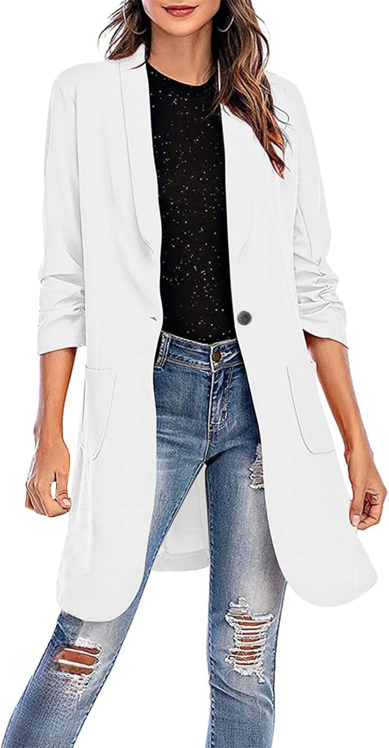 Business Casual Blazers Jackets for Women Work Office Open Front Overcoats Long Sleeve Single-Button Coats