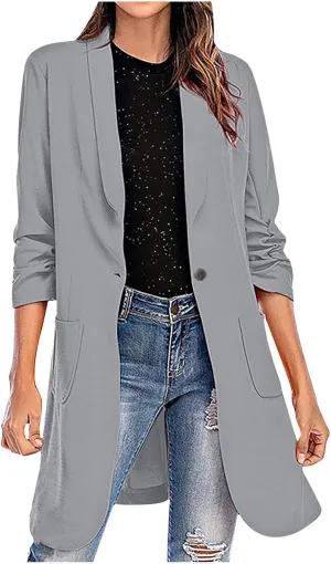 Business Casual Blazers Jackets for Women Work Office Open Front Overcoats Long Sleeve Single-Button Coats
