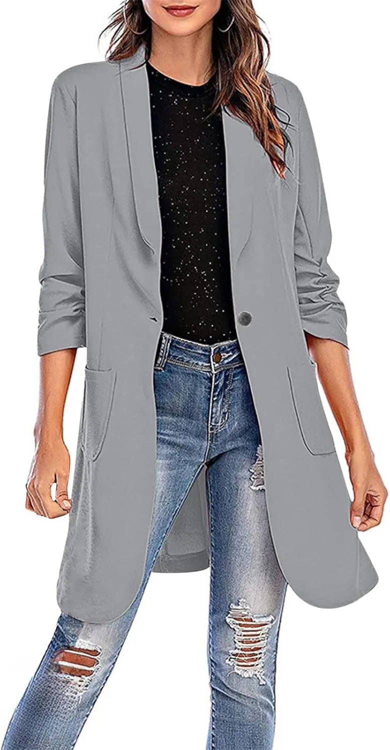 Business Casual Blazers Jackets for Women Work Office Open Front Overcoats Long Sleeve Single-Button Coats