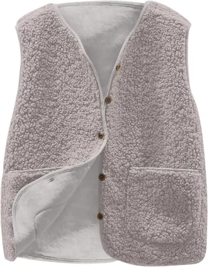 Canbebig Fleece Vest Women Soft Sleeveless Classic Fit Button Down Fuzzy Sherpa Fleece Jacket Cozy Waistcoat Outwear Pockets