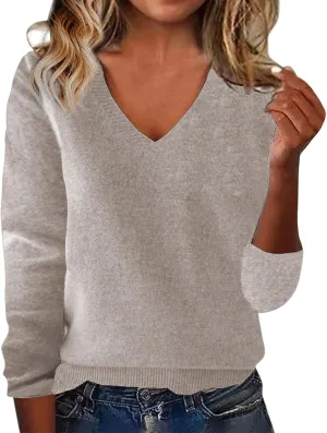Cashmere Sweaters for Women Resort Wear 2025 Merino Wool V Neck Blouse Long Sleeve Pullover Tops Wool Knit Tops