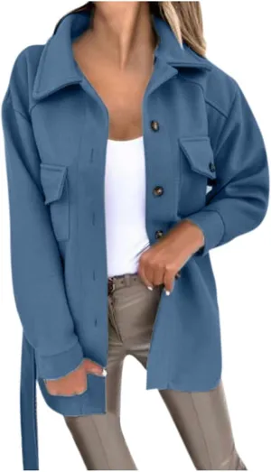 cooki Winter Coats for Women Lapel Belted Peacoat Women's Wool Blend Trench Coat Casual Fall Cardigan Jacket Overcoats