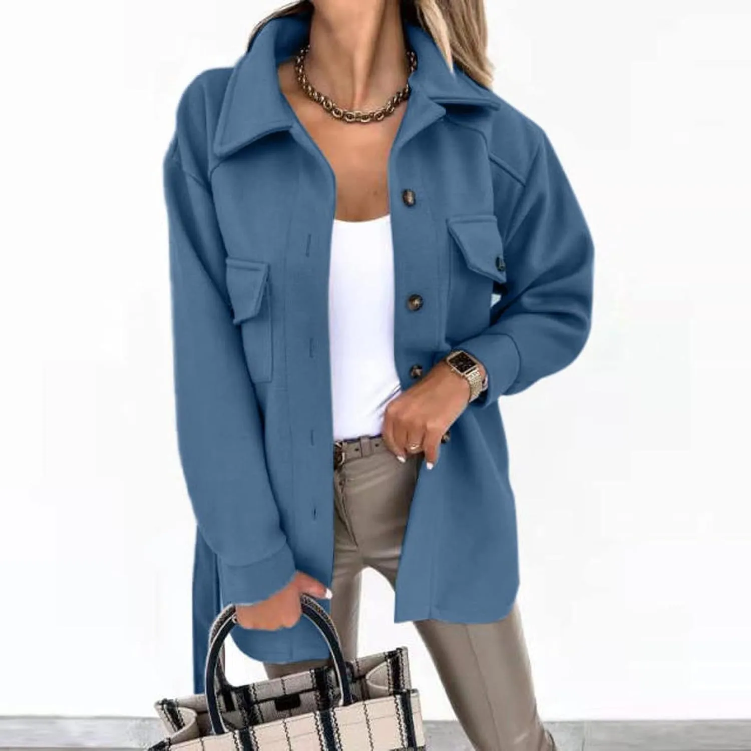 cooki Winter Coats for Women Lapel Belted Peacoat Women's Wool Blend Trench Coat Casual Fall Cardigan Jacket Overcoats