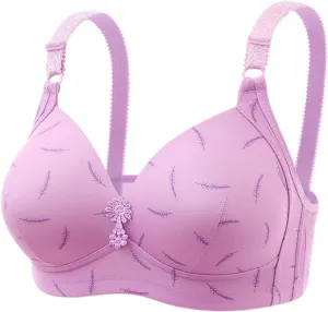 Cotton Bras for Women Wirefree Plus Size Thin Breasts Gathered Adjustable Comfortable Breathable Underwire Pushup Bra