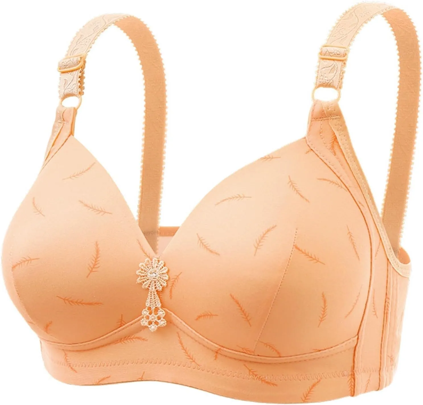 Cotton Bras for Women Wirefree Plus Size Thin Breasts Gathered Adjustable Comfortable Breathable Underwire Pushup Bra