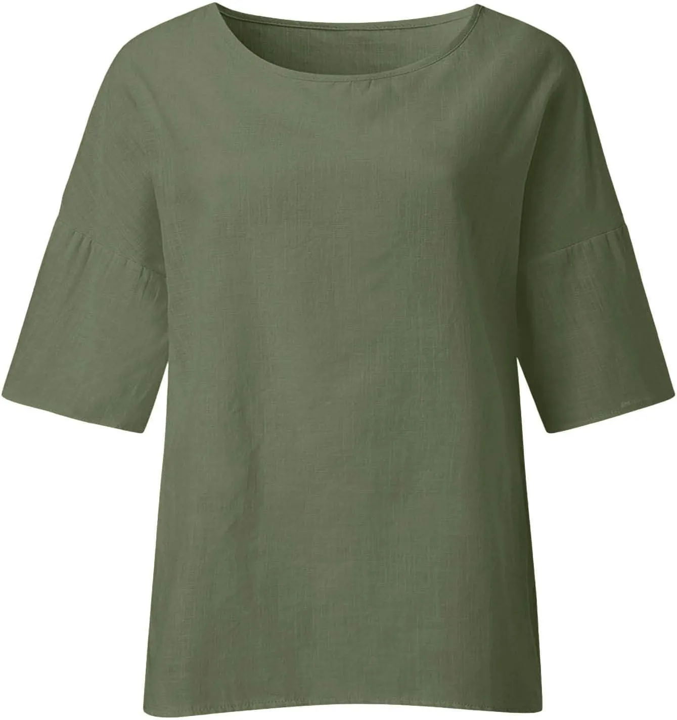 Cotton Linen Top for Women Plus Size 3/4 Sleeve Casual Summer Blouse T Shirt Fashion Side Split Loose Tunic Shirts
