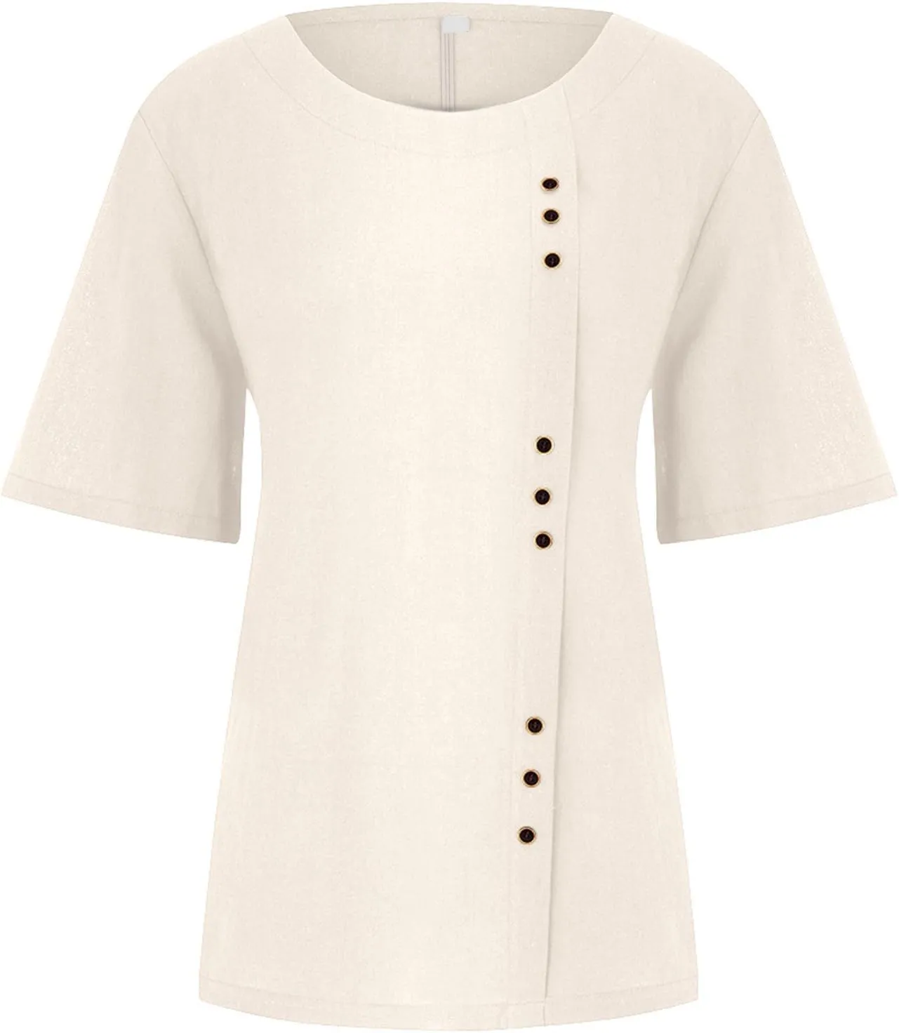 Cotton Linen Tops for Women 2025 Summer Casual Roll Up Short Sleeve T-Shirt Loose Fit Solid Color Tees Blouses