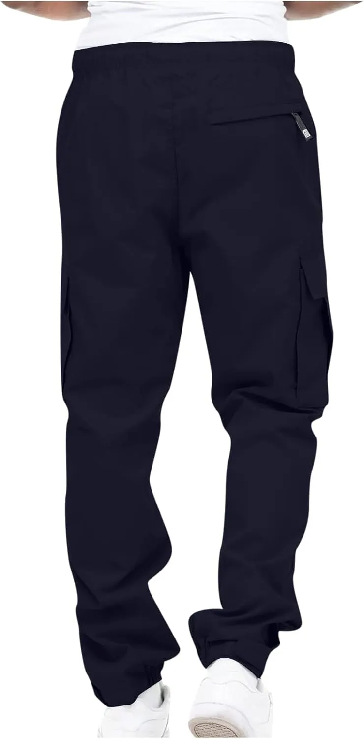 Cotton Men's Cargo Jogger Pants Elastic Multi Pockets Relax Drawstring Outdoor Daily Hiking Camping Activewear Travel